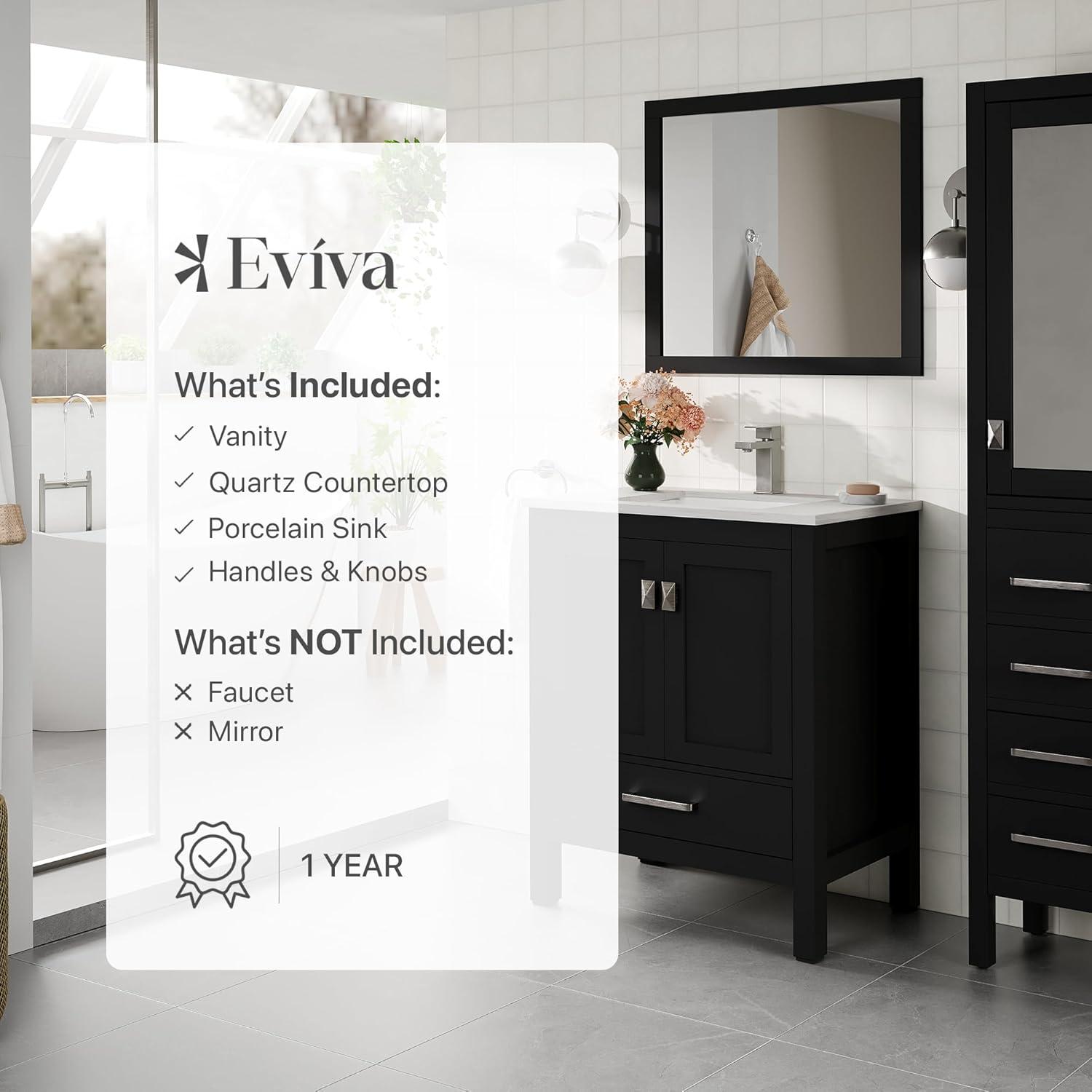 Eviva Aberdeen 30" Espresso Transitional Bathroom Vanity w/ White Carrara Top