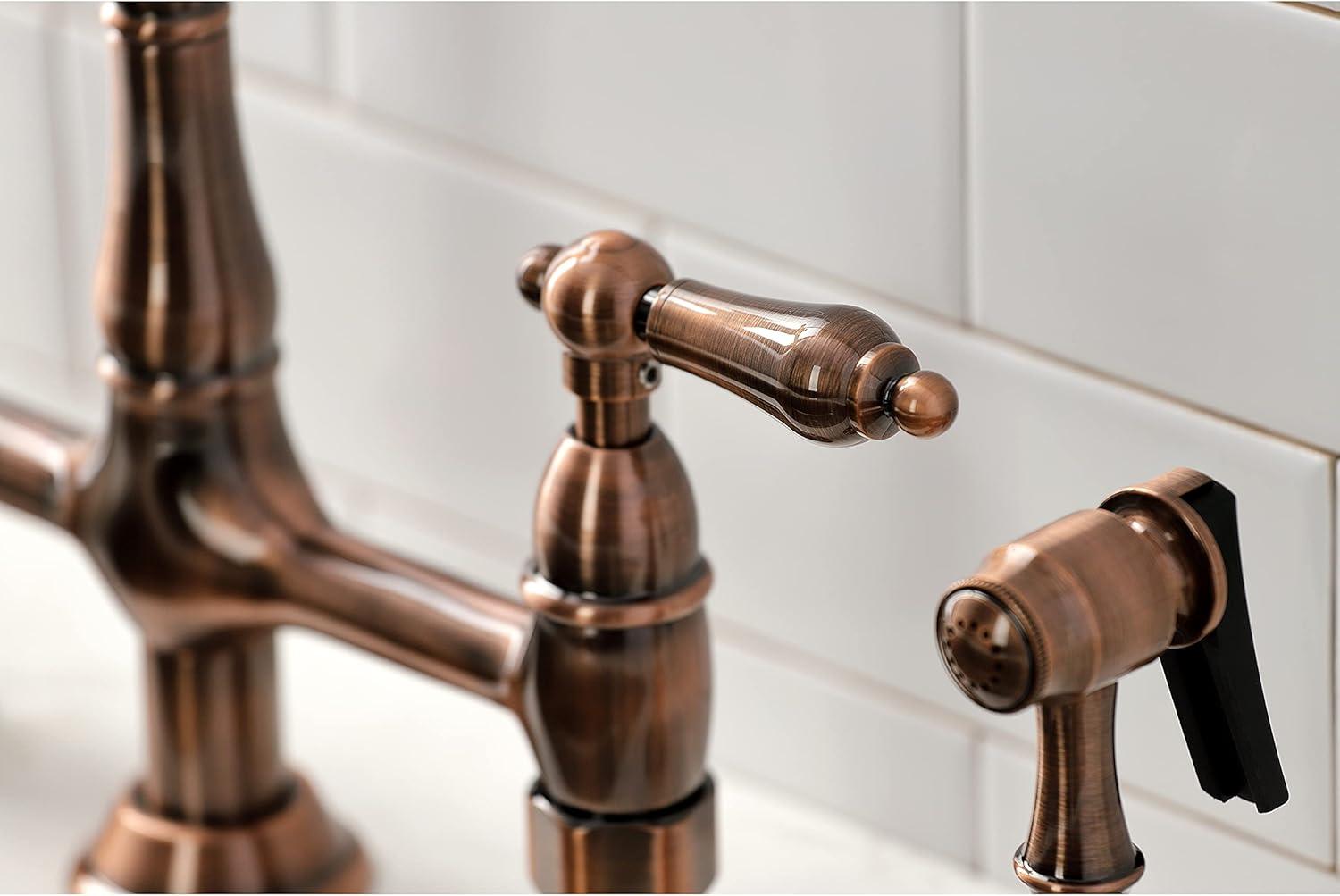 Kingston Brass KS127ALBSAC Kingston Brass Heritage Two-Handle 4-Hole Deck Mount Bridge Kitchen Faucet with Brass Side Sprayer