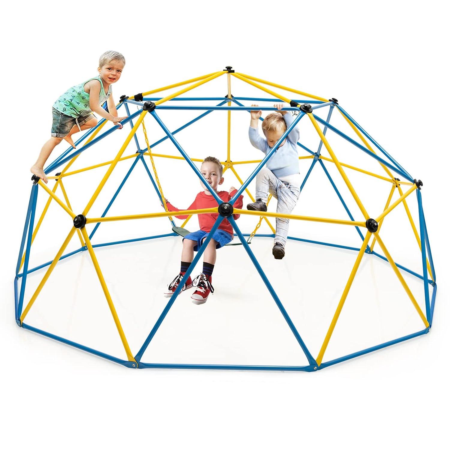 Spaco 10 Feet Kids Dome Climber, Climbing Dome with Swing and 800 Lbs Load Capacity for Garden Yard, Kids Play Equipment for Outdoor, Multicolor