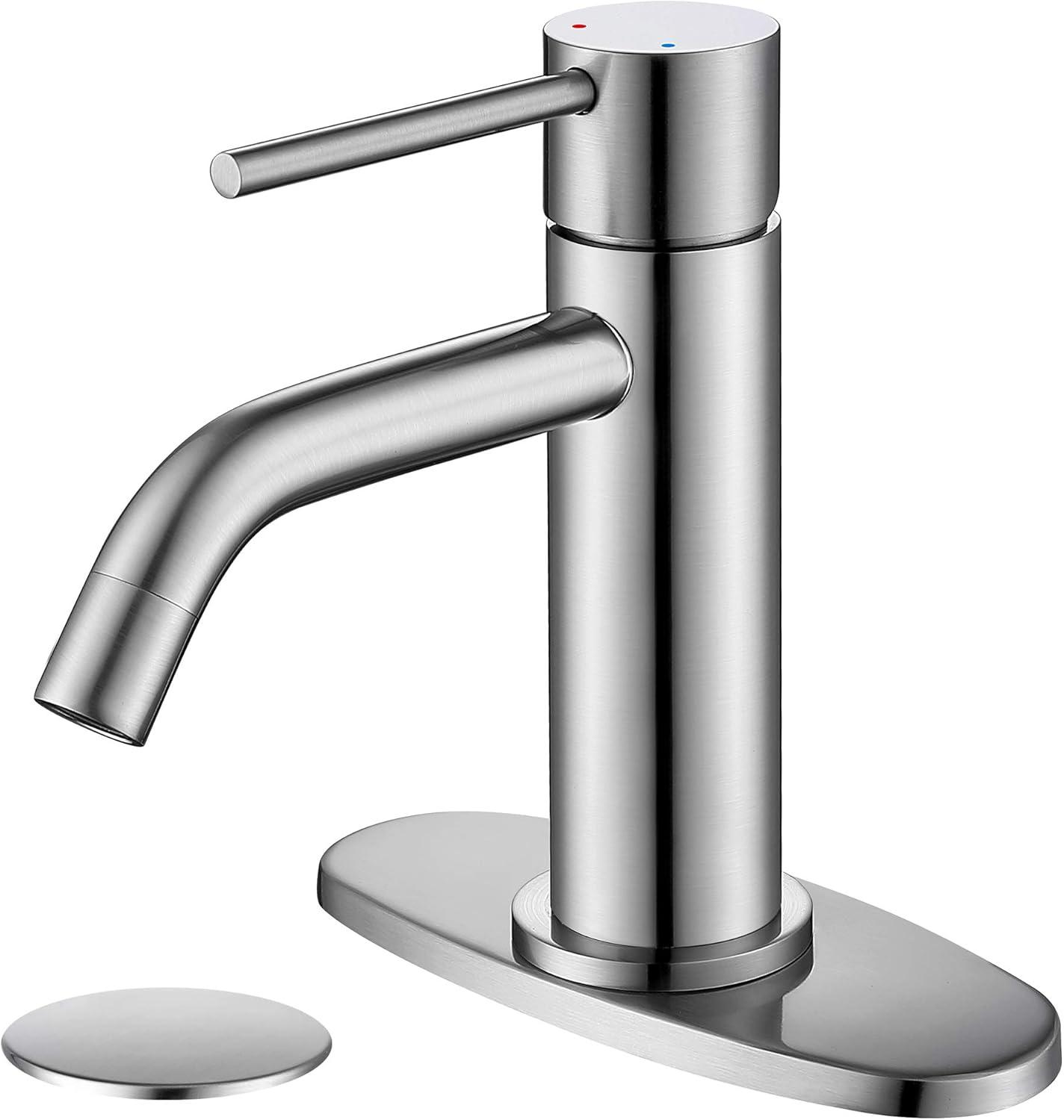 Brushed Nickel Single Handle Bathroom Sink Faucet with Deck Plate