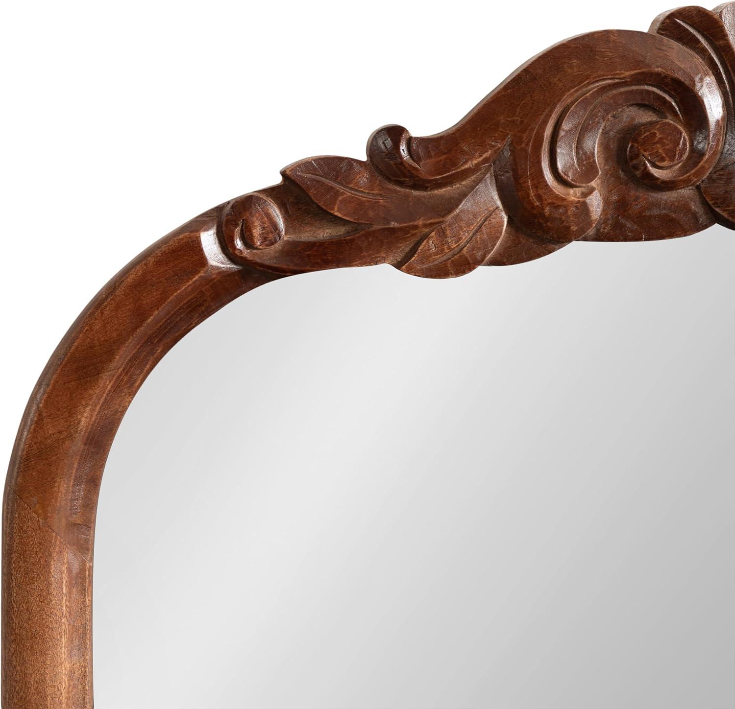 Kate And Laurel Arendahl Traditional Arch Wall Mirror, 24 x 36, Walnut Brown, Vintage Baroque-Inspired Wooden Arched Bathroom Mirror for Over Sink with Ornate Carved Crown