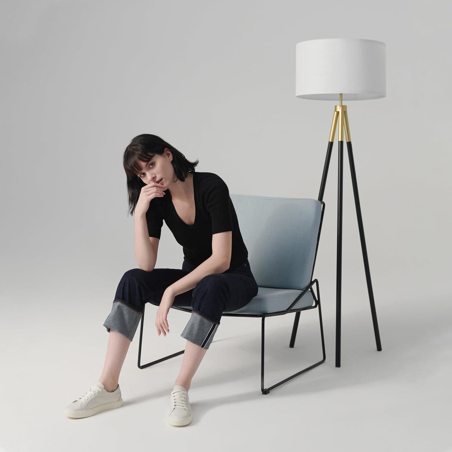 Brightech Levi 61 in. Mid Century Modern Tripod Floor Lamp with Fabric Drum Shade and Gold Finish - LED Bulb Included