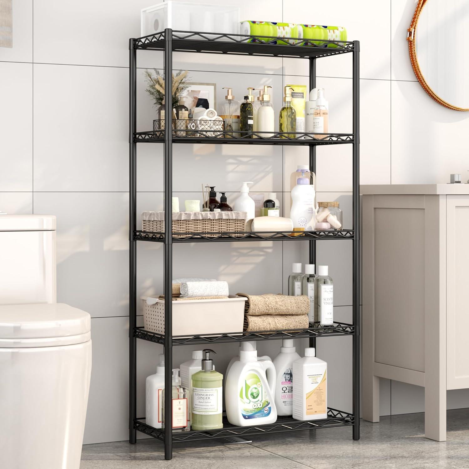 HOMEFORT 5-Tier Wire Shelving 5 Shelves Unit Metal Storage Rack Durable Organizer Perfect for Pantry Closet Kitchen Laundry Organization in Black,21”Wx14”Dx61”H