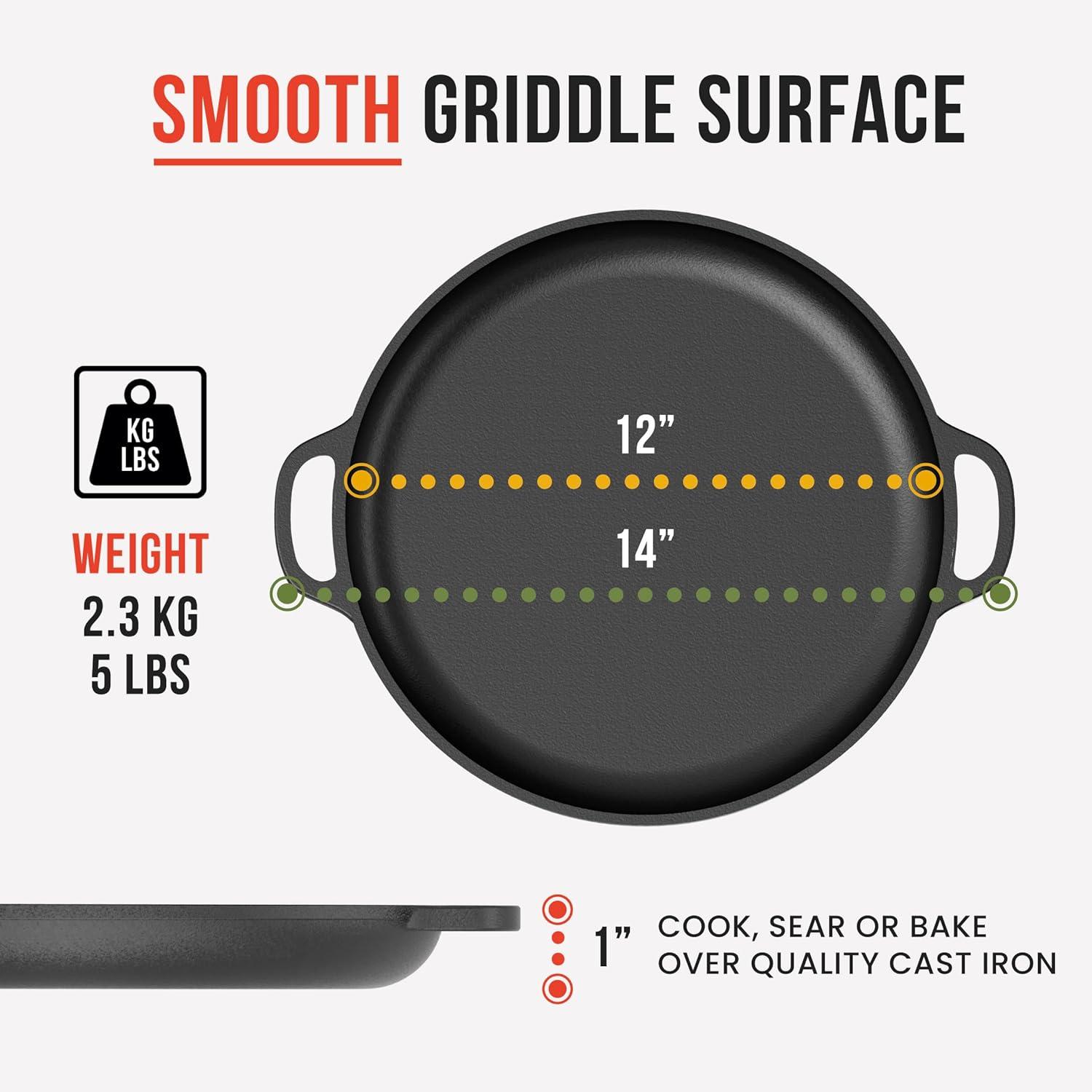 Chef Pomodoro Black Cast Iron Pizza Pan with Handles 12-Inch