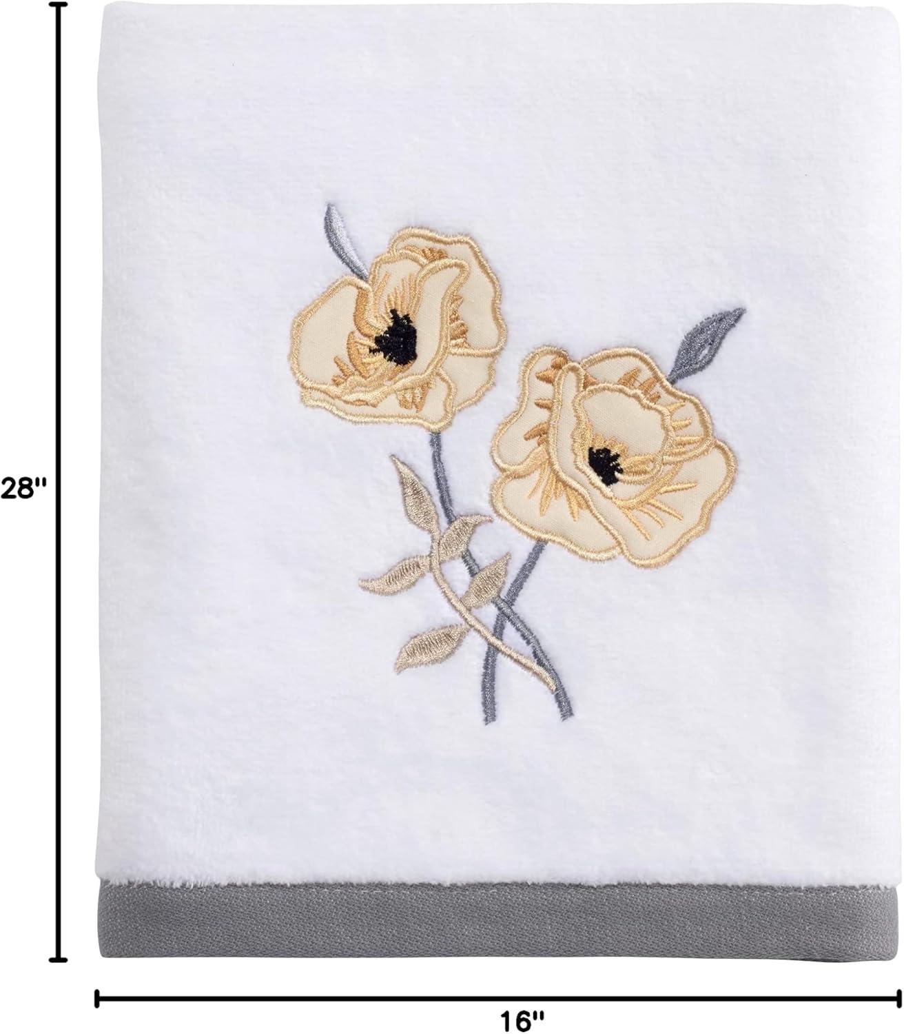 White Cotton Hand Towel with Embroidered Yellow Flowers