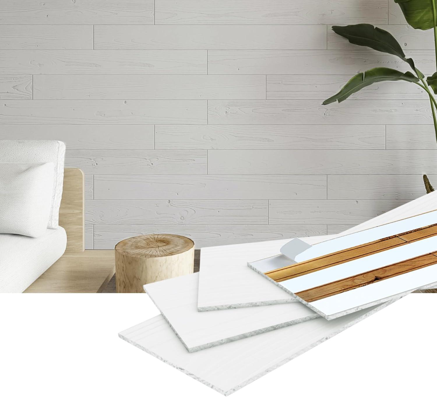 Premium White Peel and Stick Real Wood Wall Panels