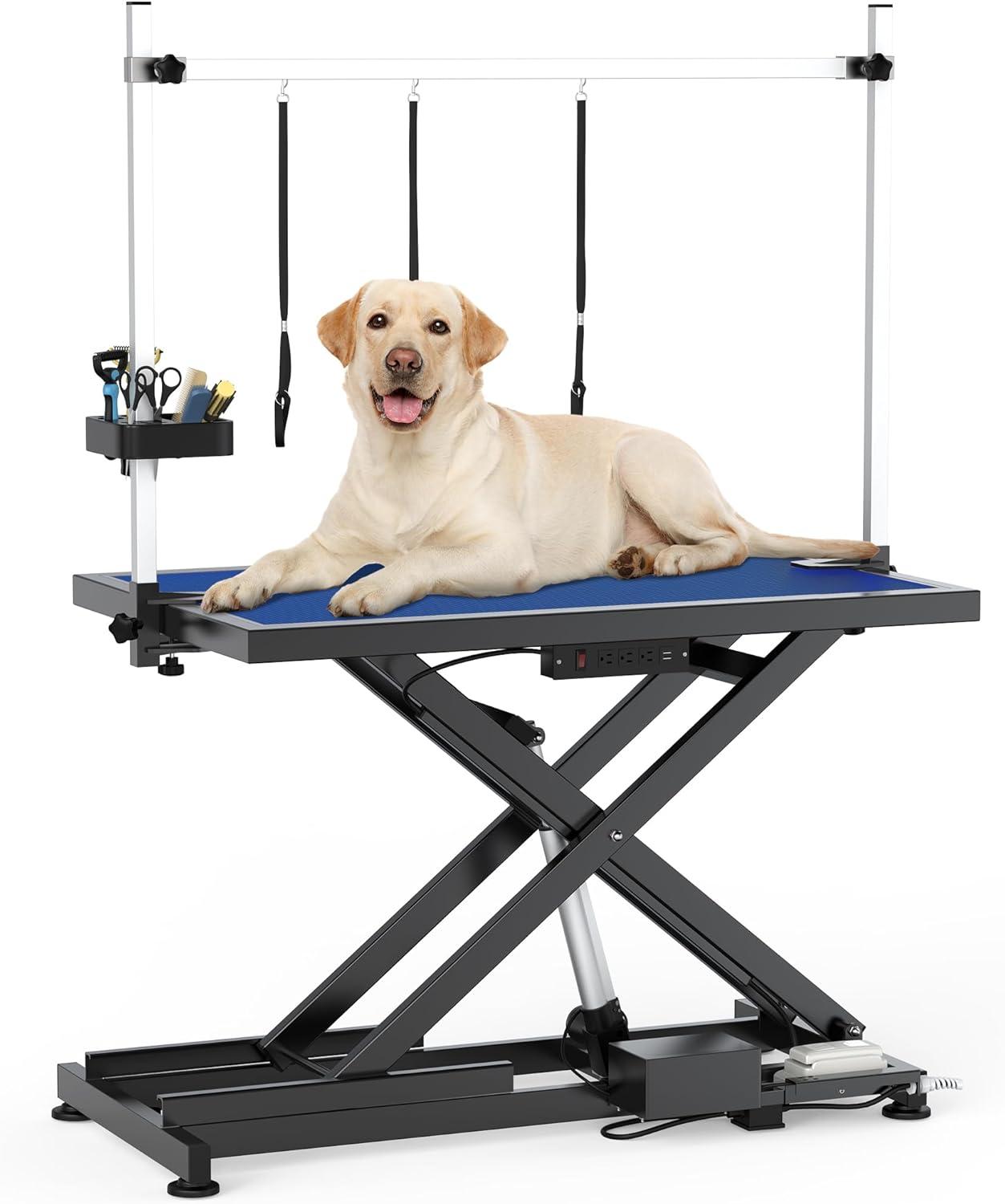Dextrus 50" Dog Grooming Table Heavy Duty Electric Lift Pet Grooming Table for Large Dogs, Adjustable Overhead Arm Anti Slip Tabletop Tool Organizer, Dog Grooming Station