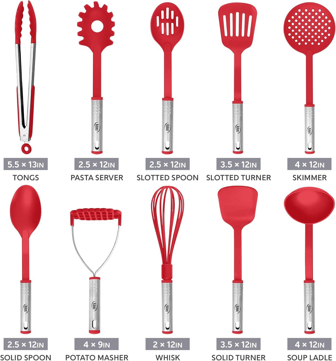 Red Nylon and Stainless Steel 10-Piece Cooking Utensil Set