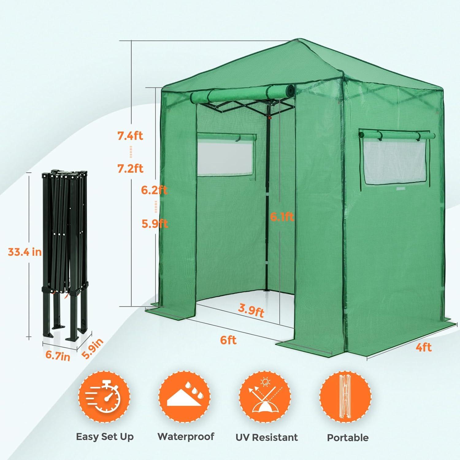 EAGLE PEAK 8x6ft Easy Setup Pop Up Portable Instant Walk-in Greenhouse, Green