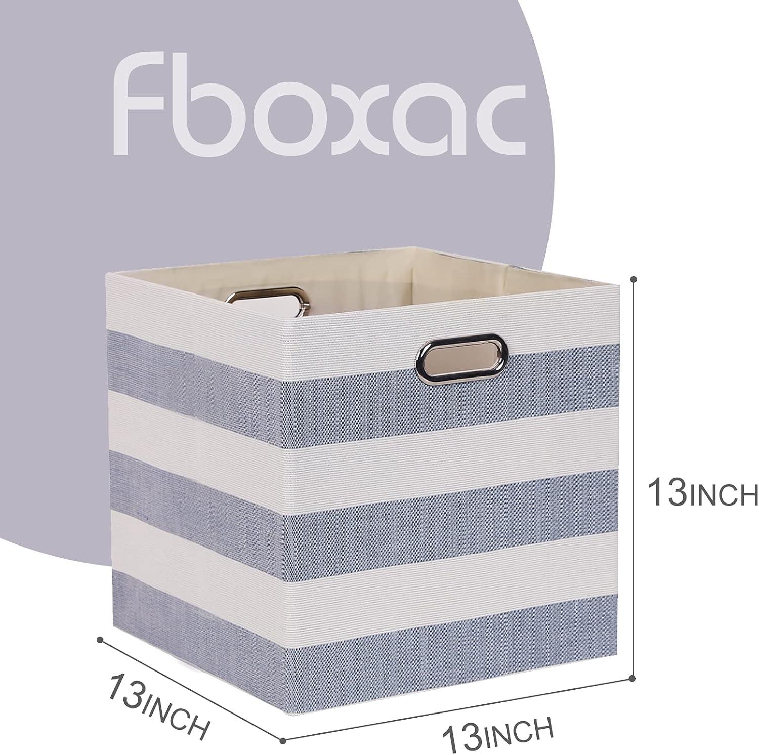 Cube Storage Bins 13×13 Fabric Foldable Box with Handles, Collapsible Organization Basket Set of 4 Large Capacity Drawer for Closet Shelf Cabinet Bookcase Bedroom, Grey-white Stripes