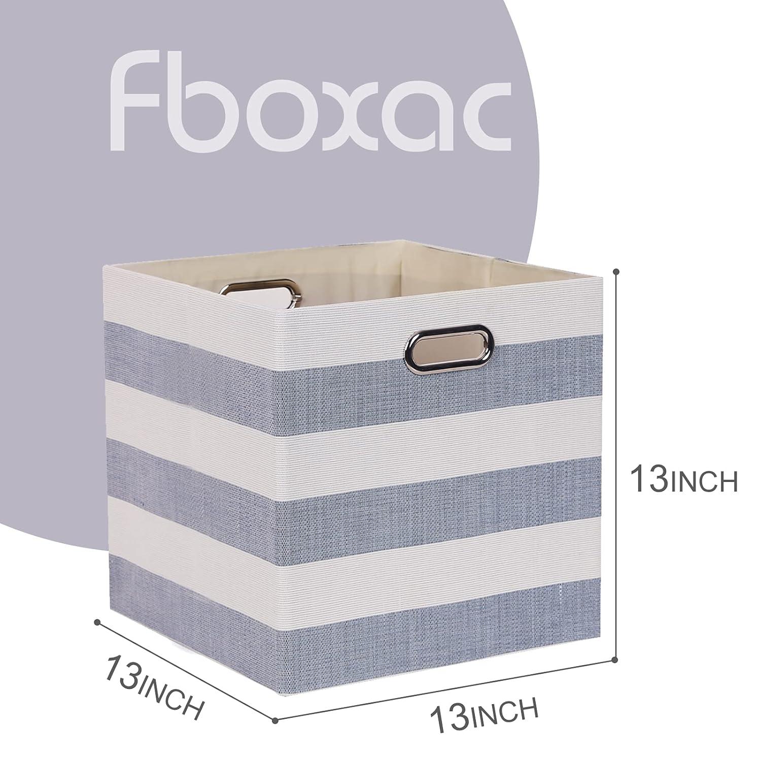 Cube Storage Bins 13×13 Fabric Foldable Box with Handles, Collapsible Organization Basket Set of 4 Large Capacity Drawer for Closet Shelf Cabinet Bookcase Bedroom, Grey-white Stripes
