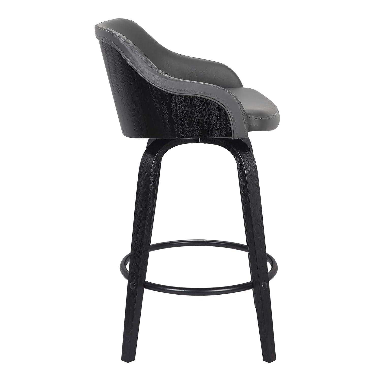 Alec Faux Leather Swivel Barstool, 30" Bar Height, Black and Gray