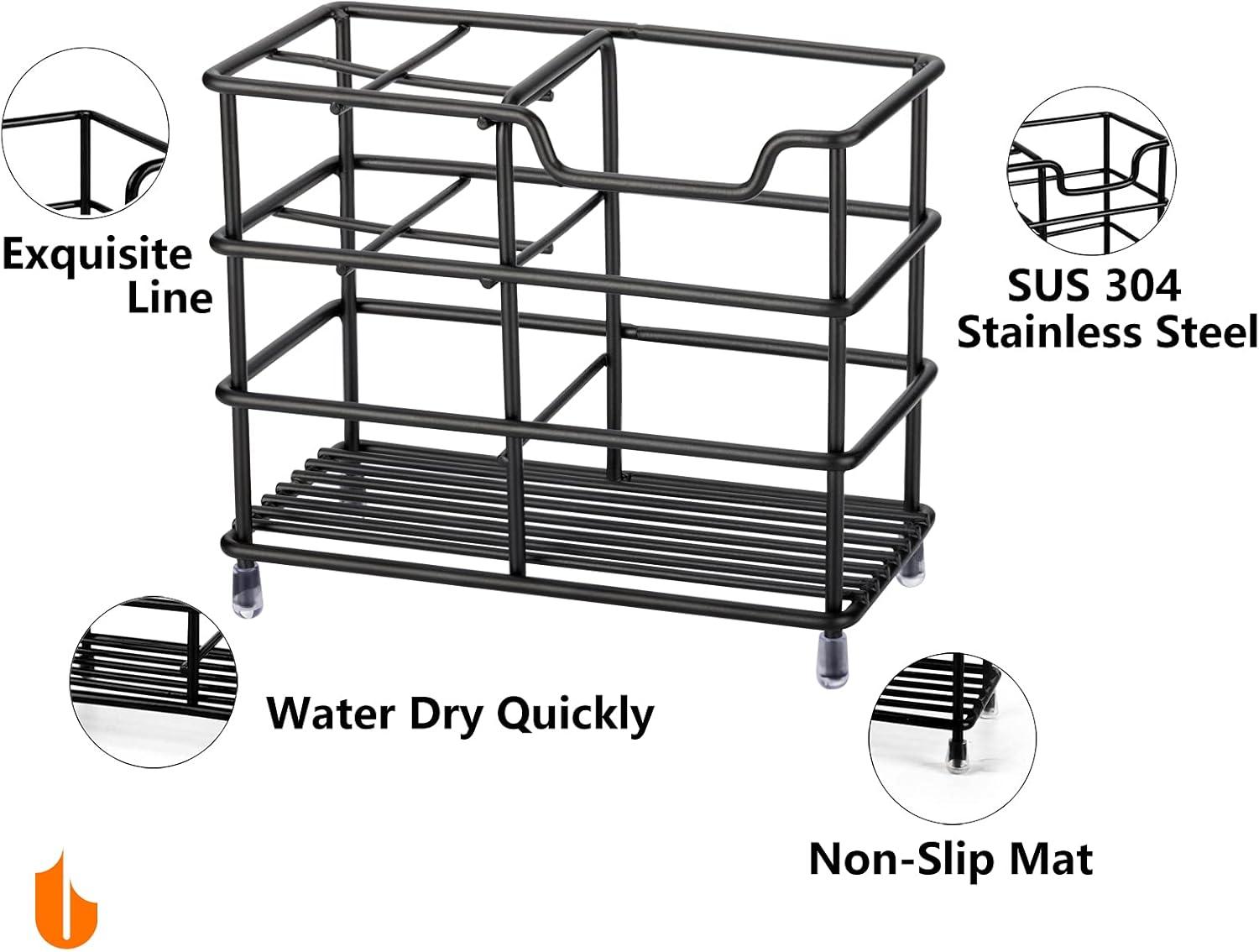 304 Stainless Steel Bathroom Toothbrush Holder Toothpaste Holder Stand Bathroom Accessories Organizer (Black, Small)