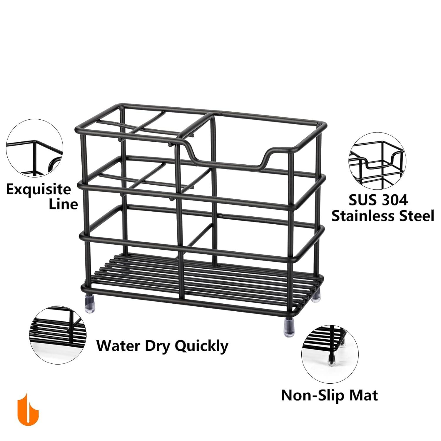 304 Stainless Steel Bathroom Toothbrush Holder Toothpaste Holder Stand Bathroom Accessories Organizer (Black, Small)