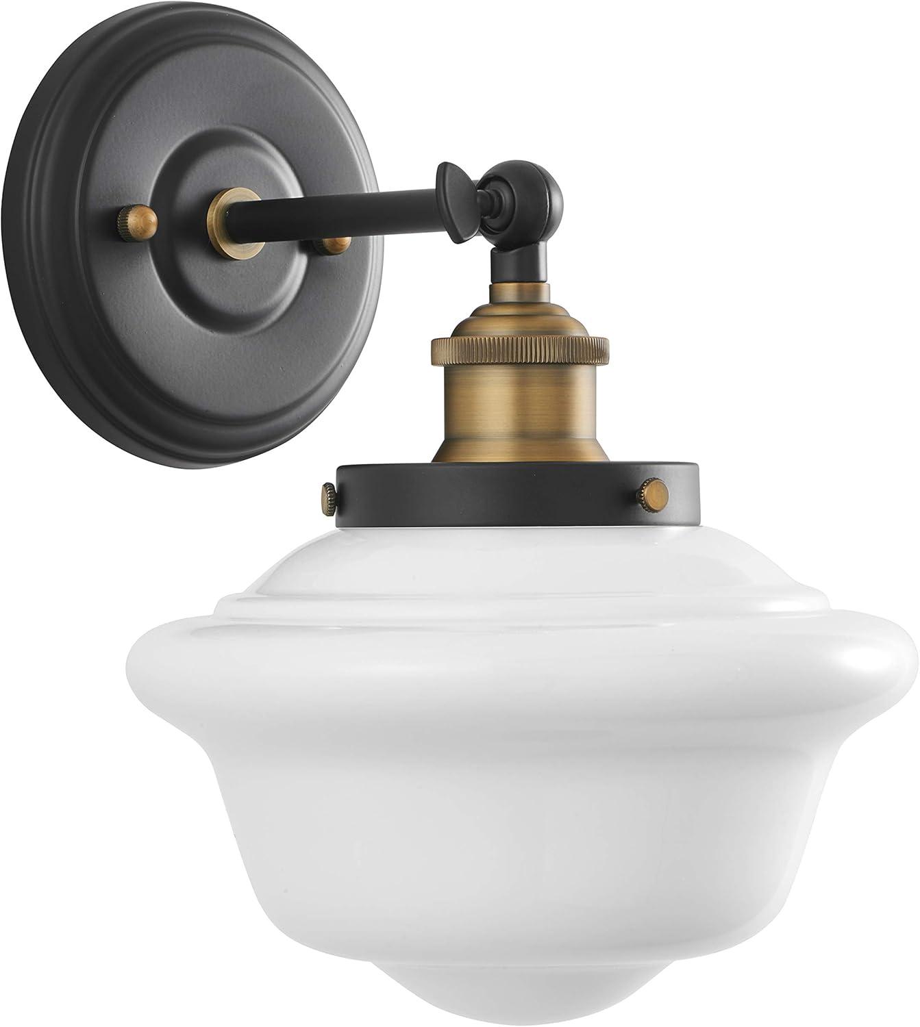 Retro Black and Brushed Nickel Vanity Light with Milk Glass Shade