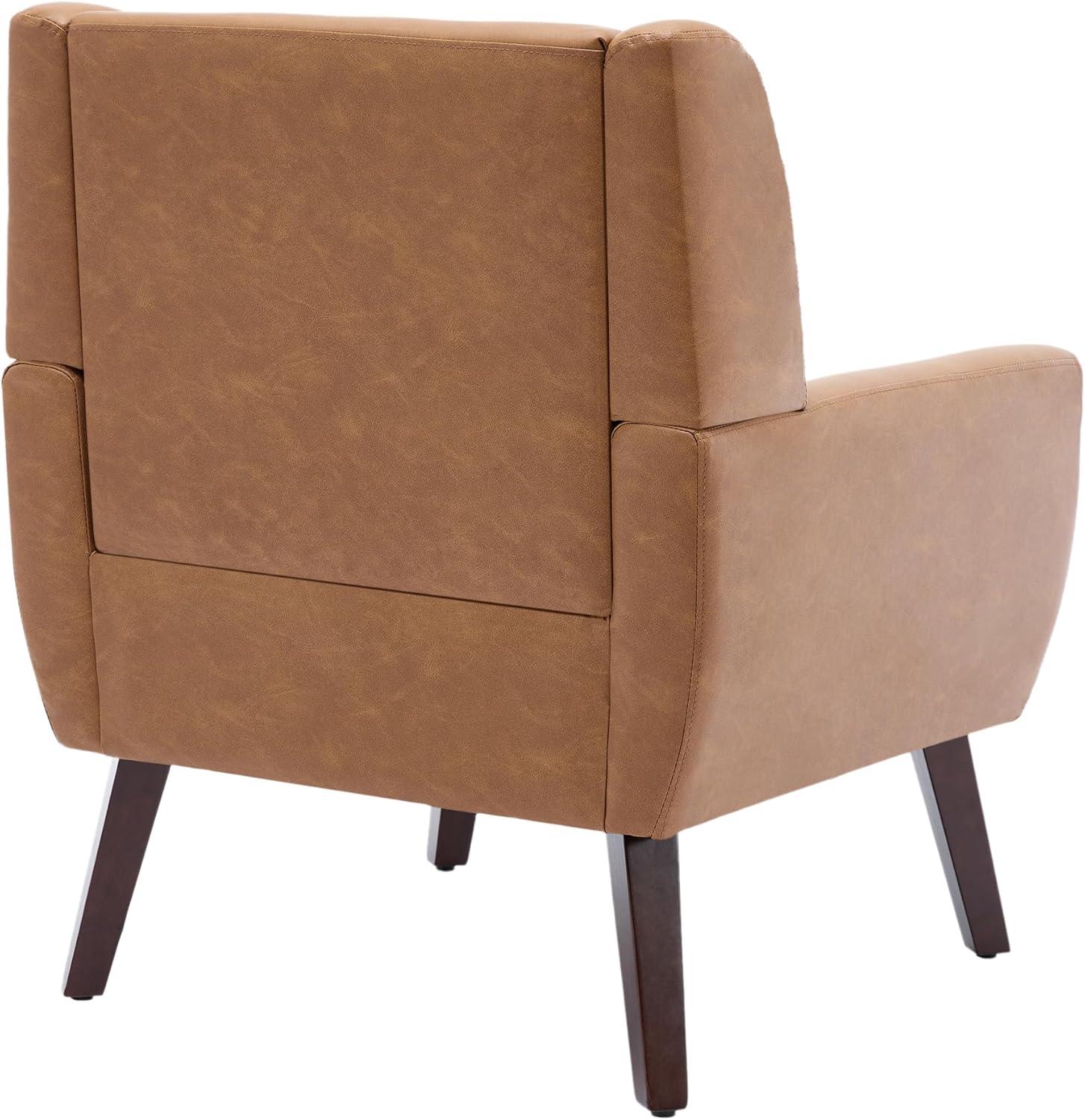 UIXE Faux Leather Accent Chair Upholstered Comfortable Armchair Modern Bedroom Chairs with Solid Wooden Legs, Brown
