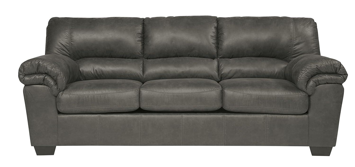 Signature Design by Ashley Bladen Contemporary Faux Leather & Wood Sofa in Gray