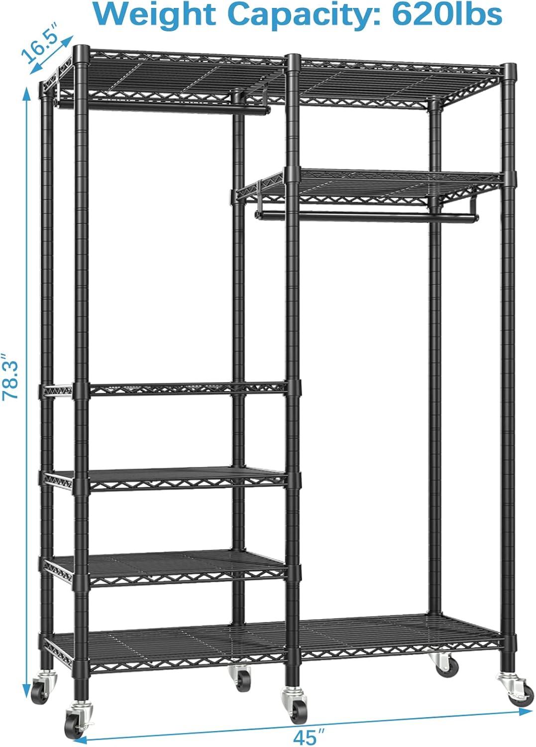 VIPEK R4 Rolling Garment Rack Heavy Duty Clothes Rack with Double Rods and Lockable Wheels