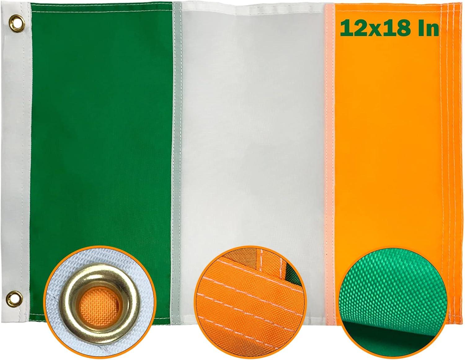 TOPFLAGS Ireland Irish Flag 12x18 Outdoor,Heavy Duty Sewn Stripes Irish Country Flags Vivid Color Fade-resistant for Outside