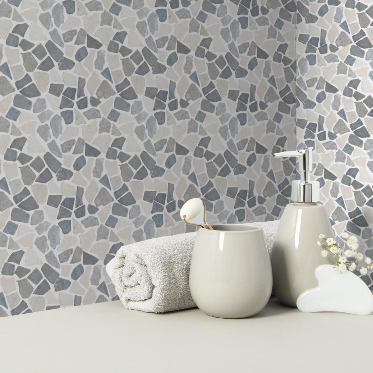 Awan 11.4" x 11.4" Gray and Beige Marble Mosaic Tile