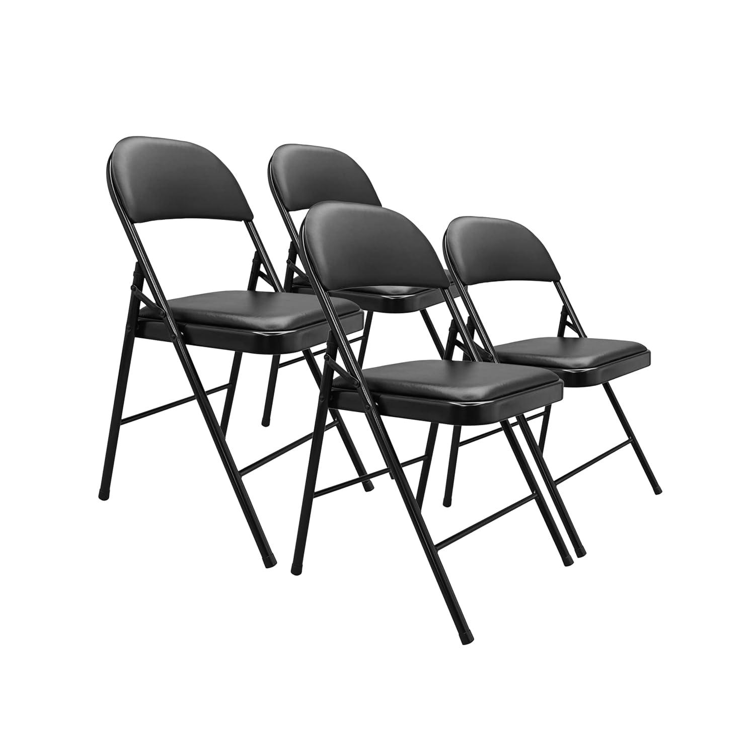 VENI 4-Pack Vinyl-Padded 30" Metal Folding Steel Chairs  Adult Foldable Chair 4 Pack, Black
