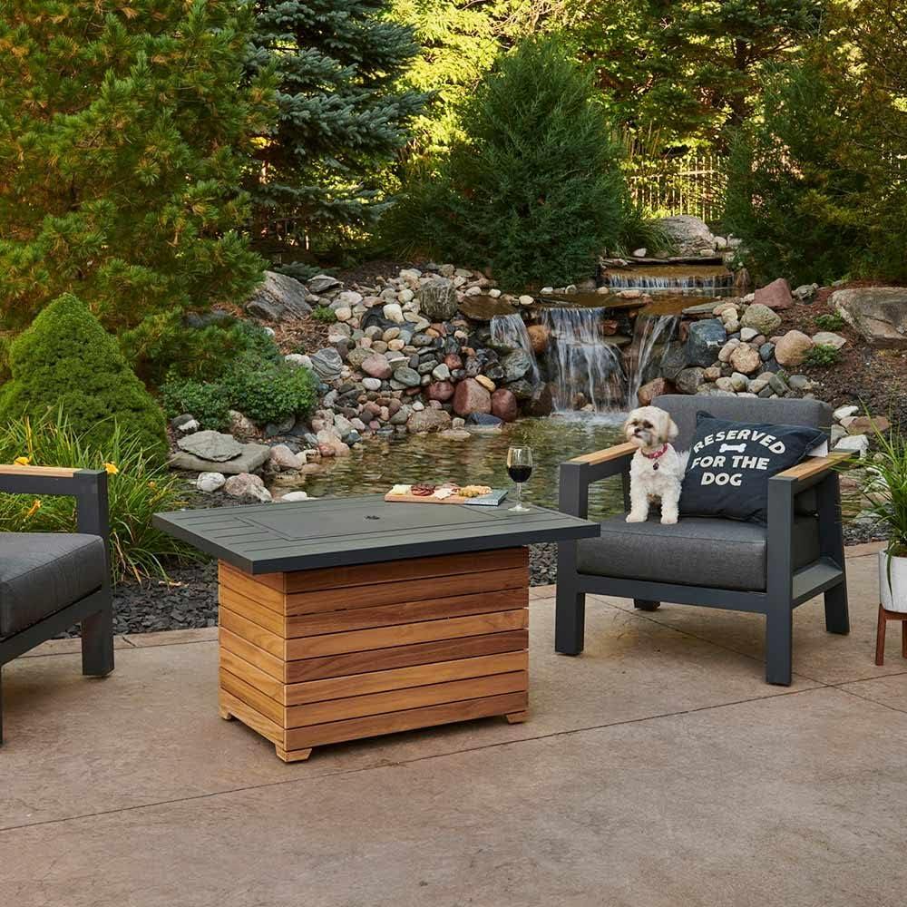 Outdoor GreatRoom Darien Fire Table, Aluminum & Teak, LP/NG, Spark, 42x30in.