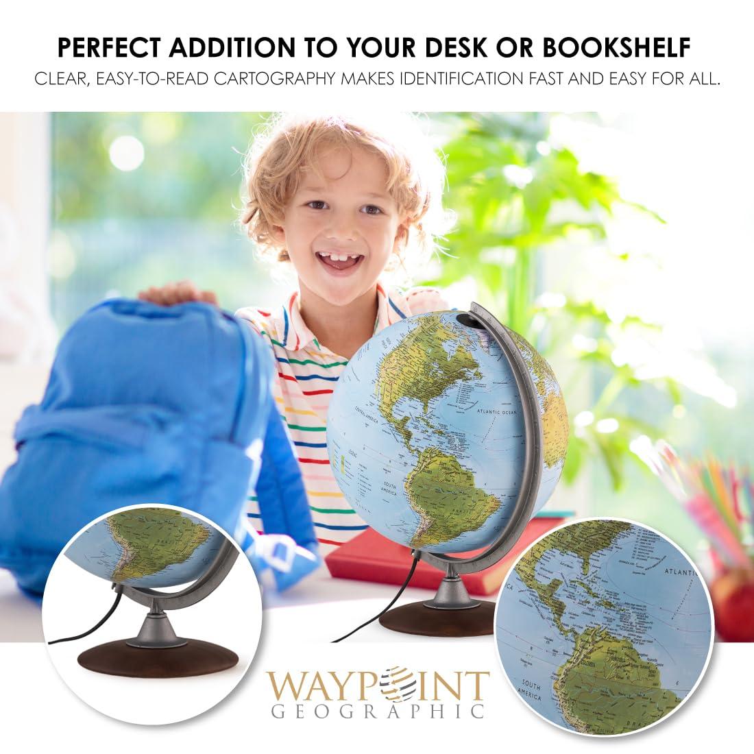 Tactile Blue Ocean Physical Relief Globe - Waypoint Geographic: 12" Diameter, Political Boundaries, Major Cities, Plastic