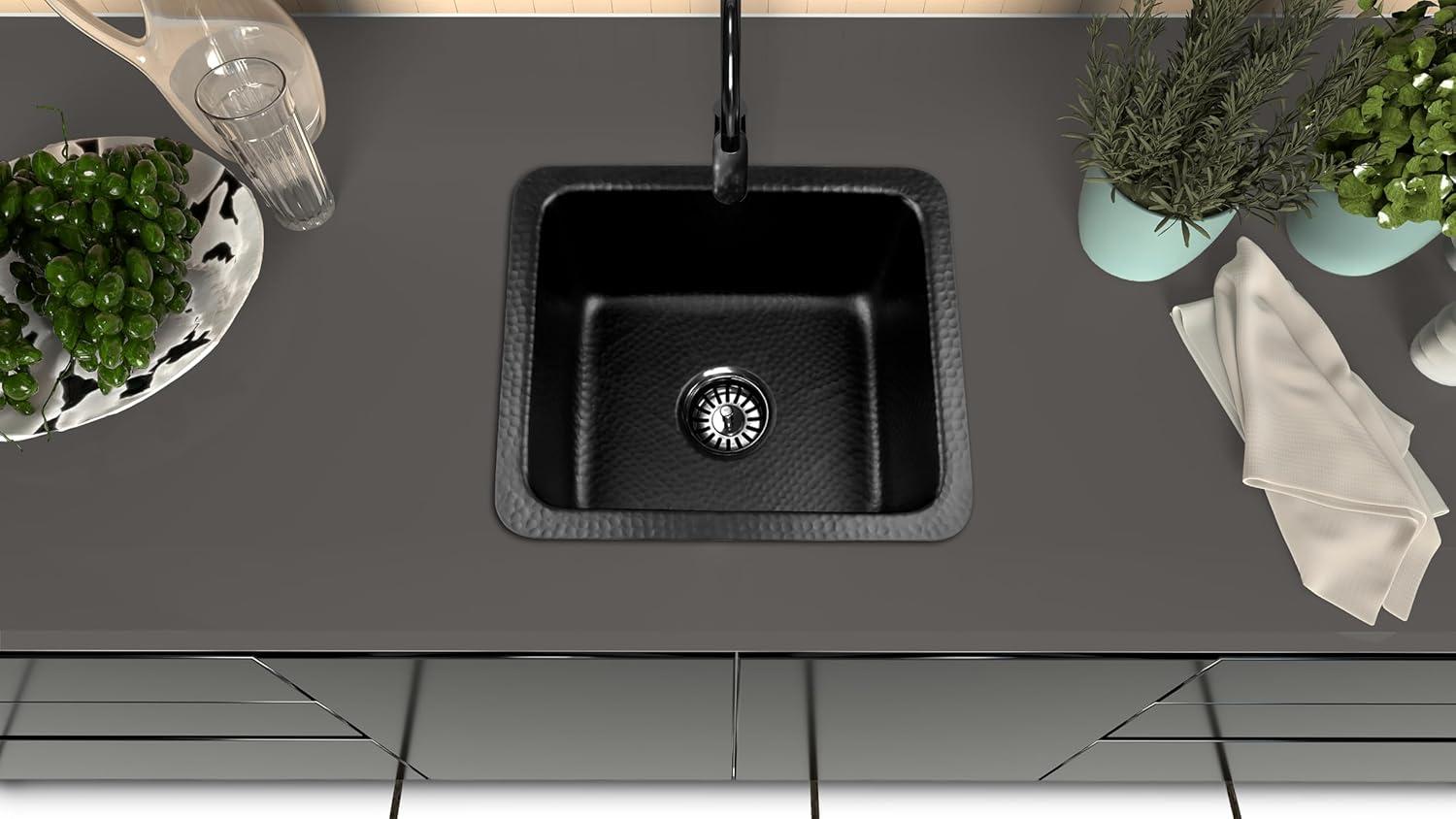 Matte Black Hand Hammered Solid Surface Rectangular Bar Sink