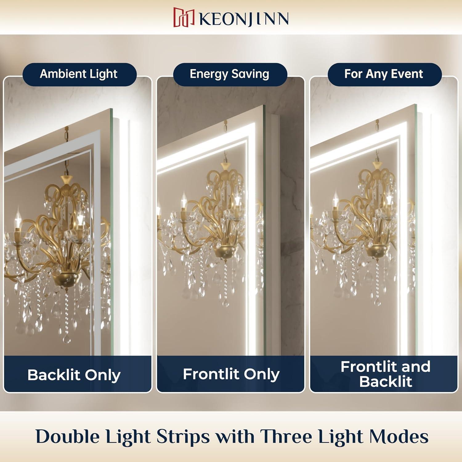 Ivy Bronx Keonjinn 40 X 24 In LED Bathroom Mirror With Lights, Adjustable 3 Color Lights, LED Vanity Mirror, Wall Mounted Anti-Fog Dimmable Mirror, UL Listed LED Driver, HD Tempered Glass(Horizontal/Vertical)