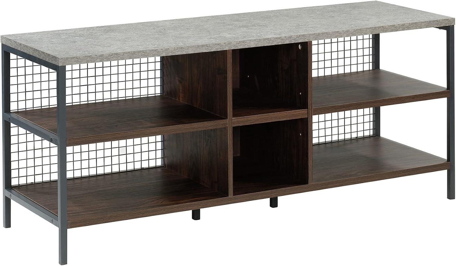 Gray and Walnut Industrial TV Stand with Cabinet for 60" TVs