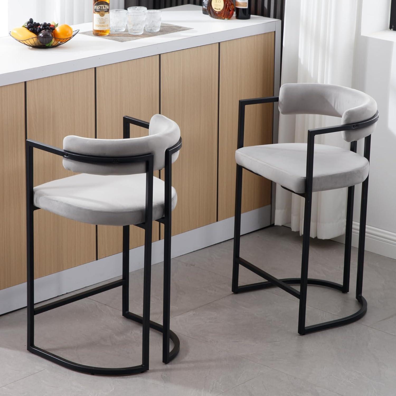 Modern Upholstered Hollow Bar Stool With Armrests And Footrests, Barrel High Bar Stools