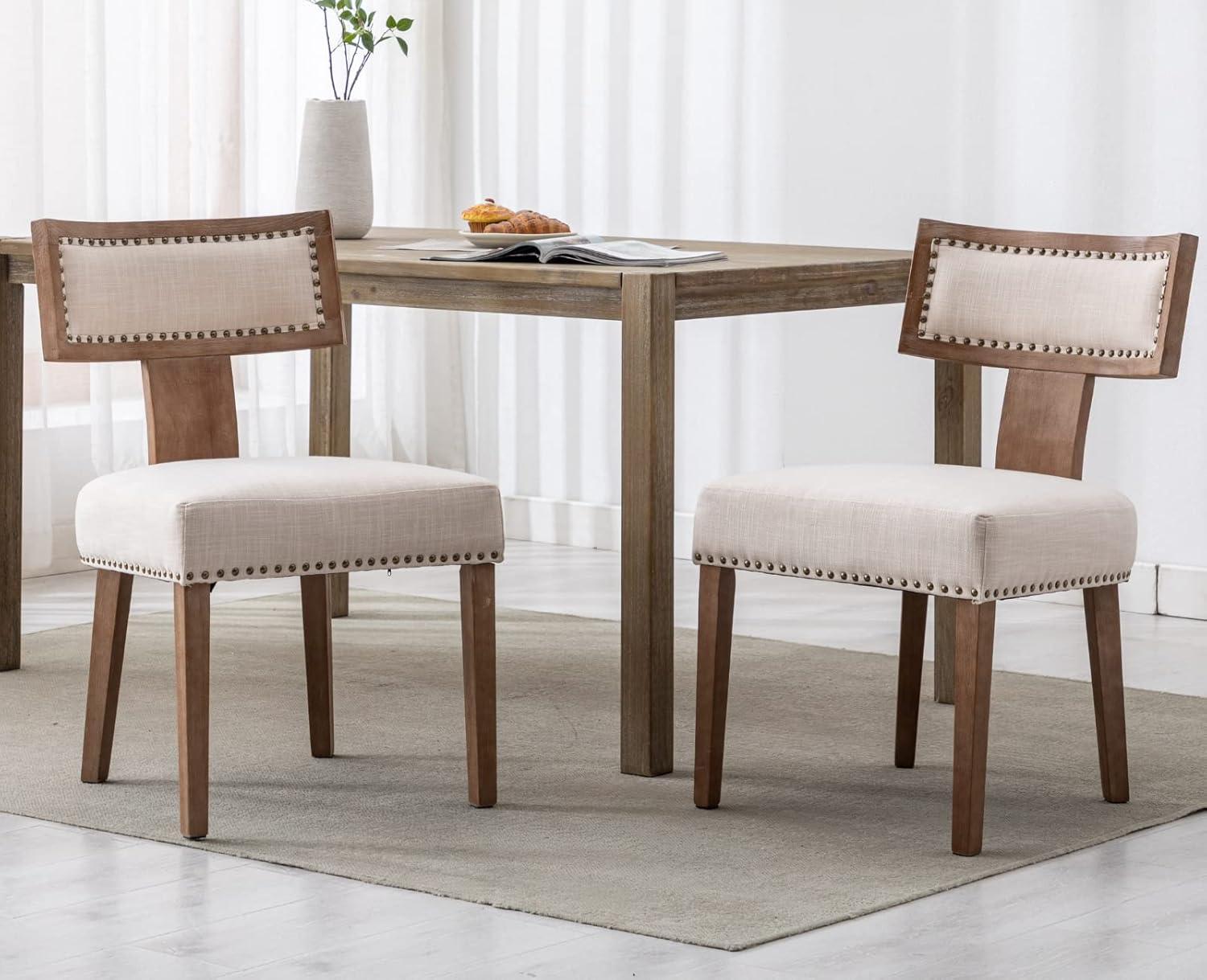 Loon Peak® Mid Century Modern Dining Chairs Set Of 2, Farmhouse PU Leather Upholstered Accent Chair Curved Backrest Kitchen Chairs With Hardwood Frame (Set of 2)