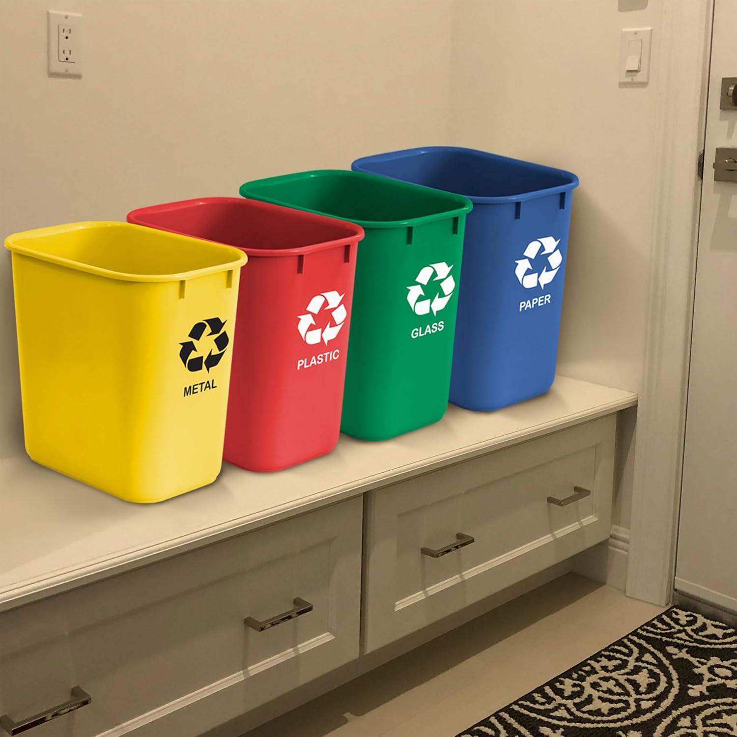 Acrimet Wastebasket Bin for Recycling 27QT (Plastic) (Blue Yellow Red Green) (Set of 4)