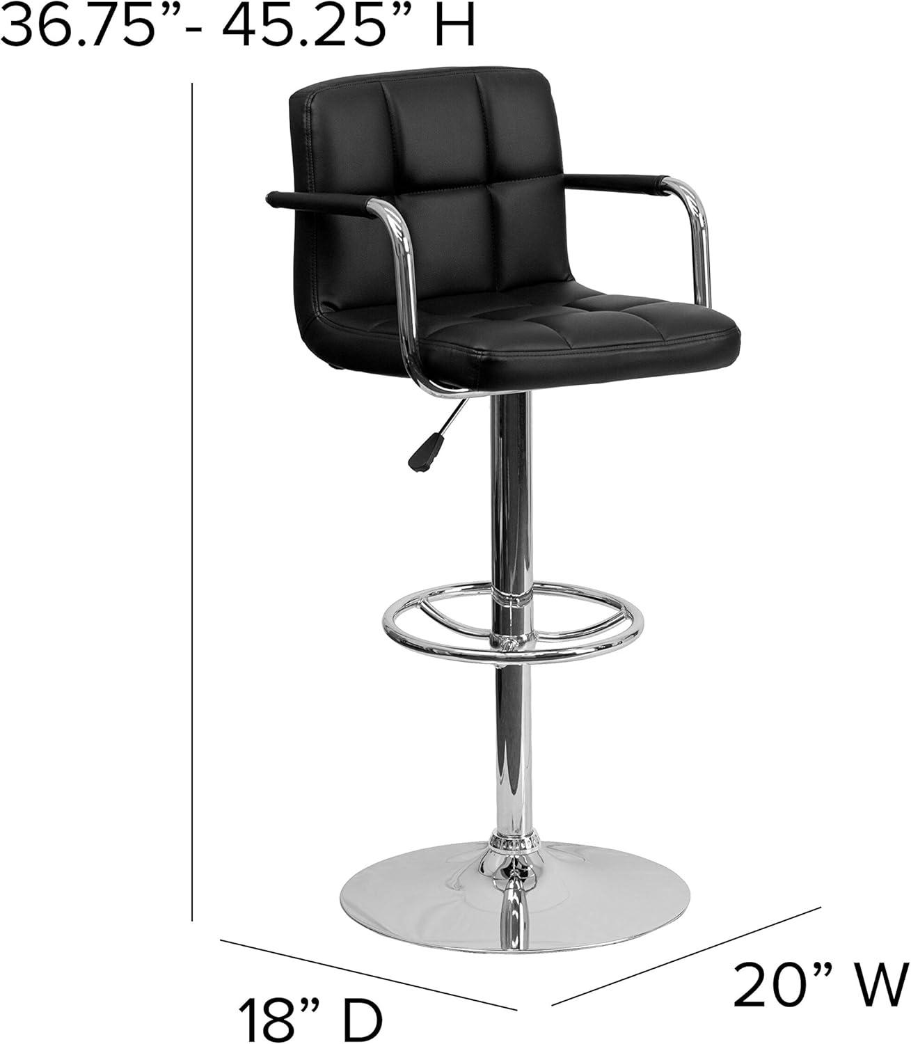 Flash Furniture Contemporary Quilted Vinyl Adjustable Height Barstool with Arms and Chrome Base