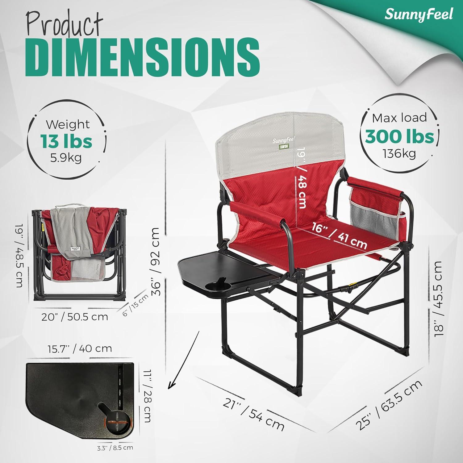 Red and Black Heated Steel Folding Directors Chair with Storage