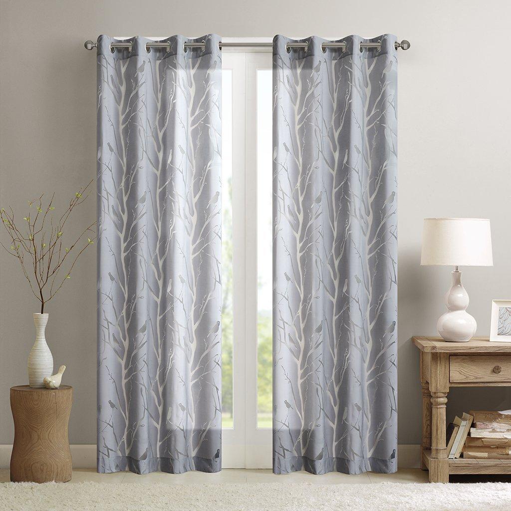 Madison Park Averil Grommet Top Sheer Bird on Branches Burnout Window Curtain