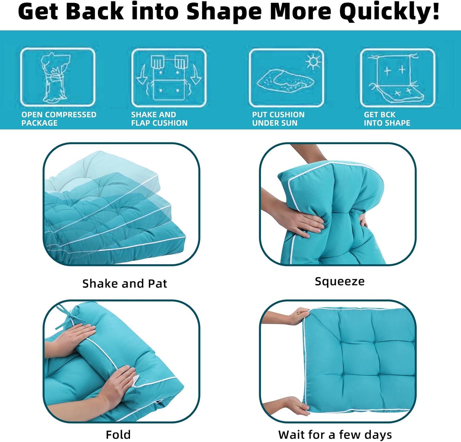 Outdoor 3 Piece Wicker Chair Cushion Set, 1 Loveseat Wicker Settee Cushion & 2 U-Shape Cushion for Patio Bench All Weather