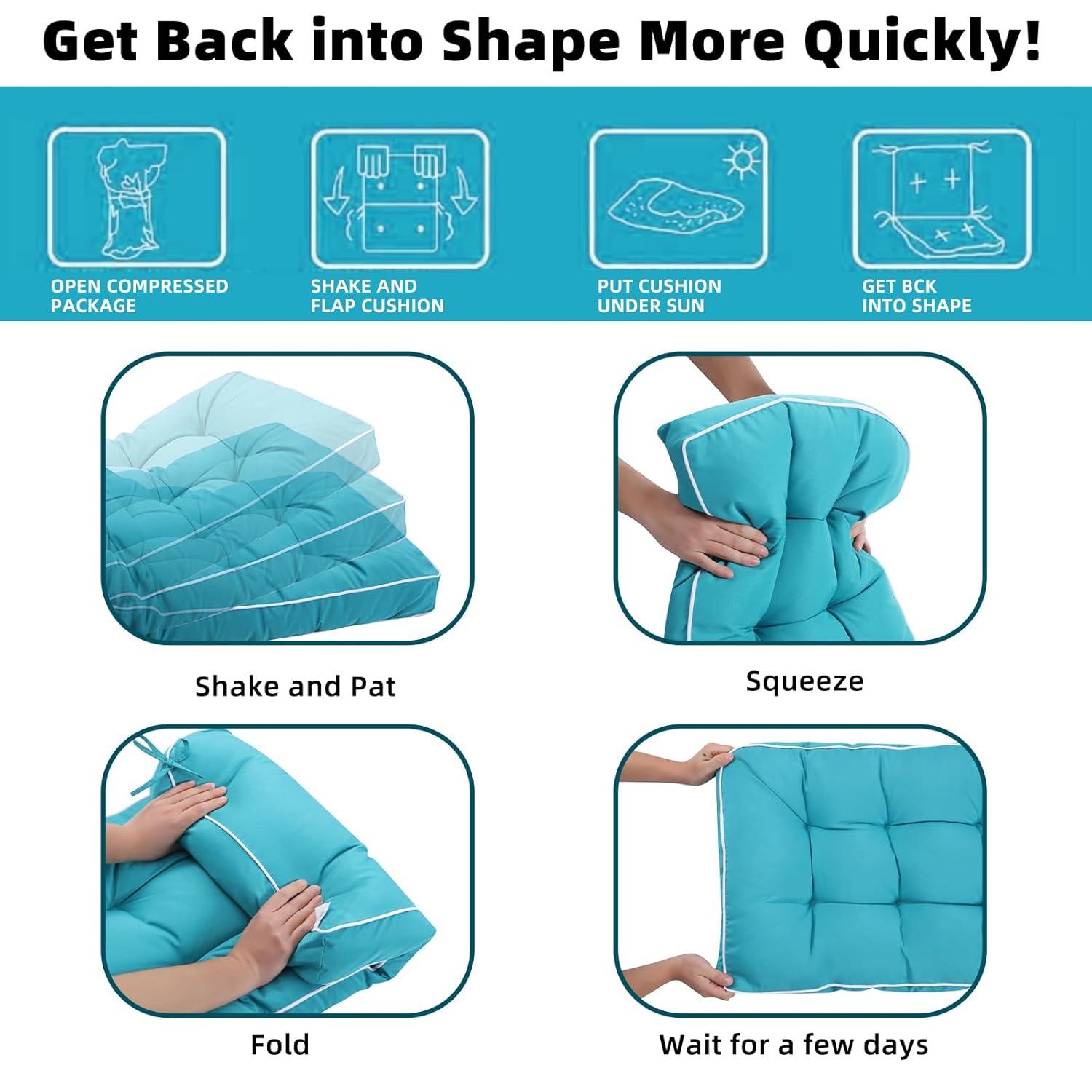 Outdoor 3 Piece Wicker Chair Cushion Set, 1 Loveseat Wicker Settee Cushion & 2 U-Shape Cushion for Patio Bench All Weather