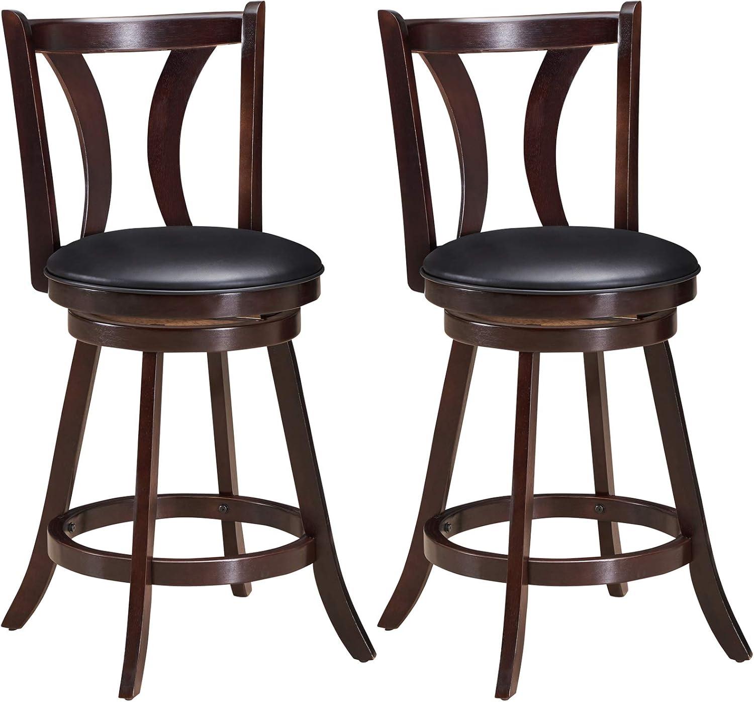 Costway Set of 2 Swivel Bar stool 24'' Counter Height Leather Padded Dining Kitchen Chair