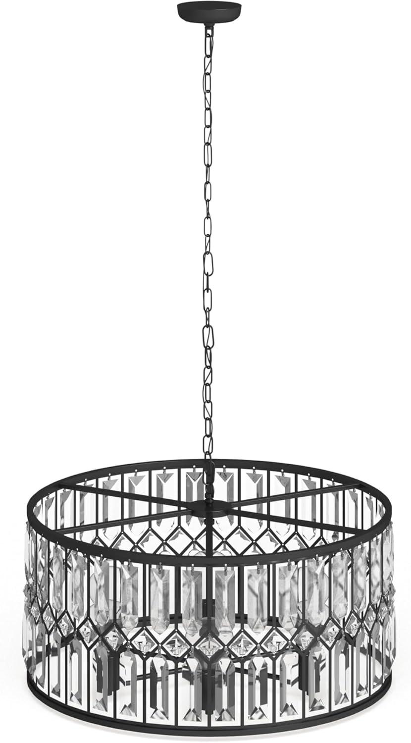 DecMode 24" x 13" Black Metal Crystal Embellished 6 Light Chandelier with Link Style Chain, 1-Piece