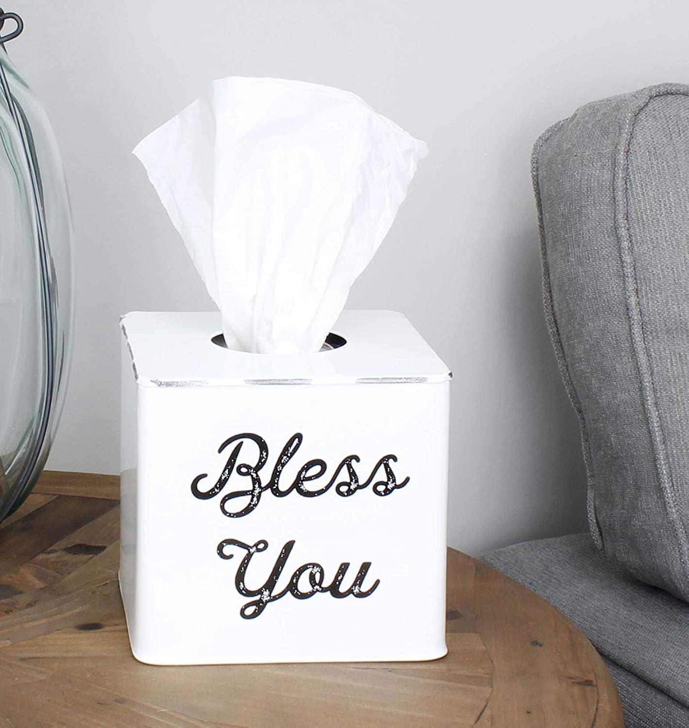 AuldHome Design Square Tissue Box Cover; Modern Farmhouse Enamelware Tissue Holder