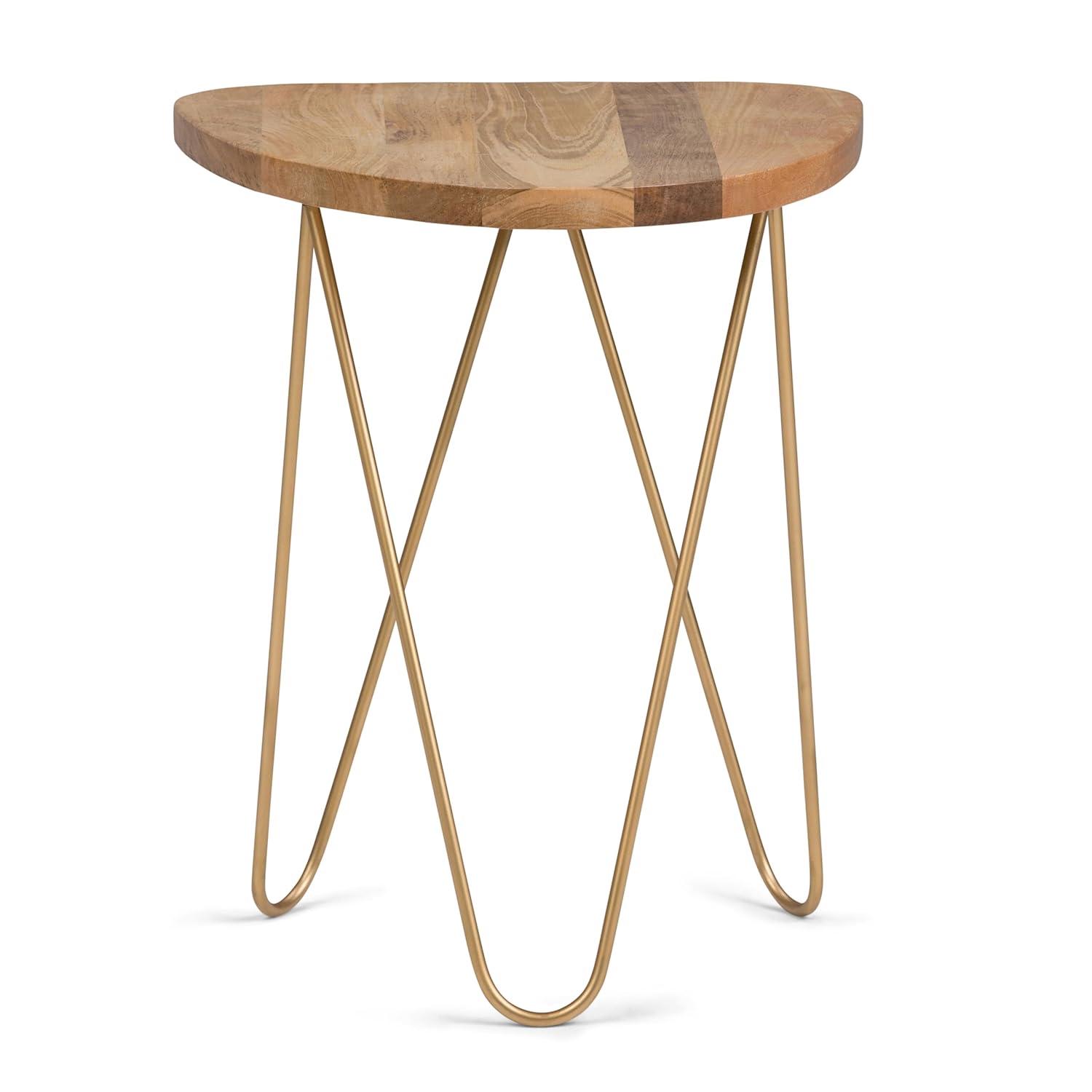 Simpli Home Patrice Solid Mango Wood Mid-Century Modern End Table with Unique Shaped Top and Hairpin Legs