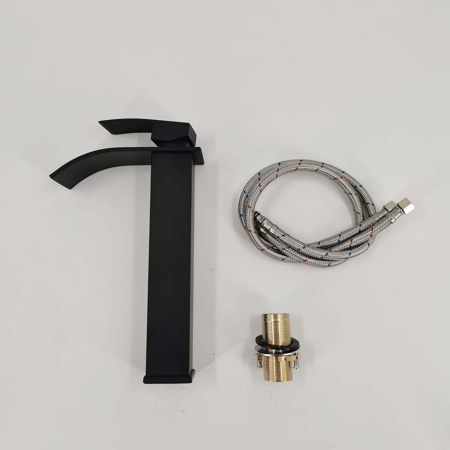 Waterfall Bathroom Faucet Single Handle，Bathroom Sink Faucet 1 Hole，Waterfall Faucet for Bathroom Sink，Vessel Sink Faucet Matte Black Tall Bathroom Faucet