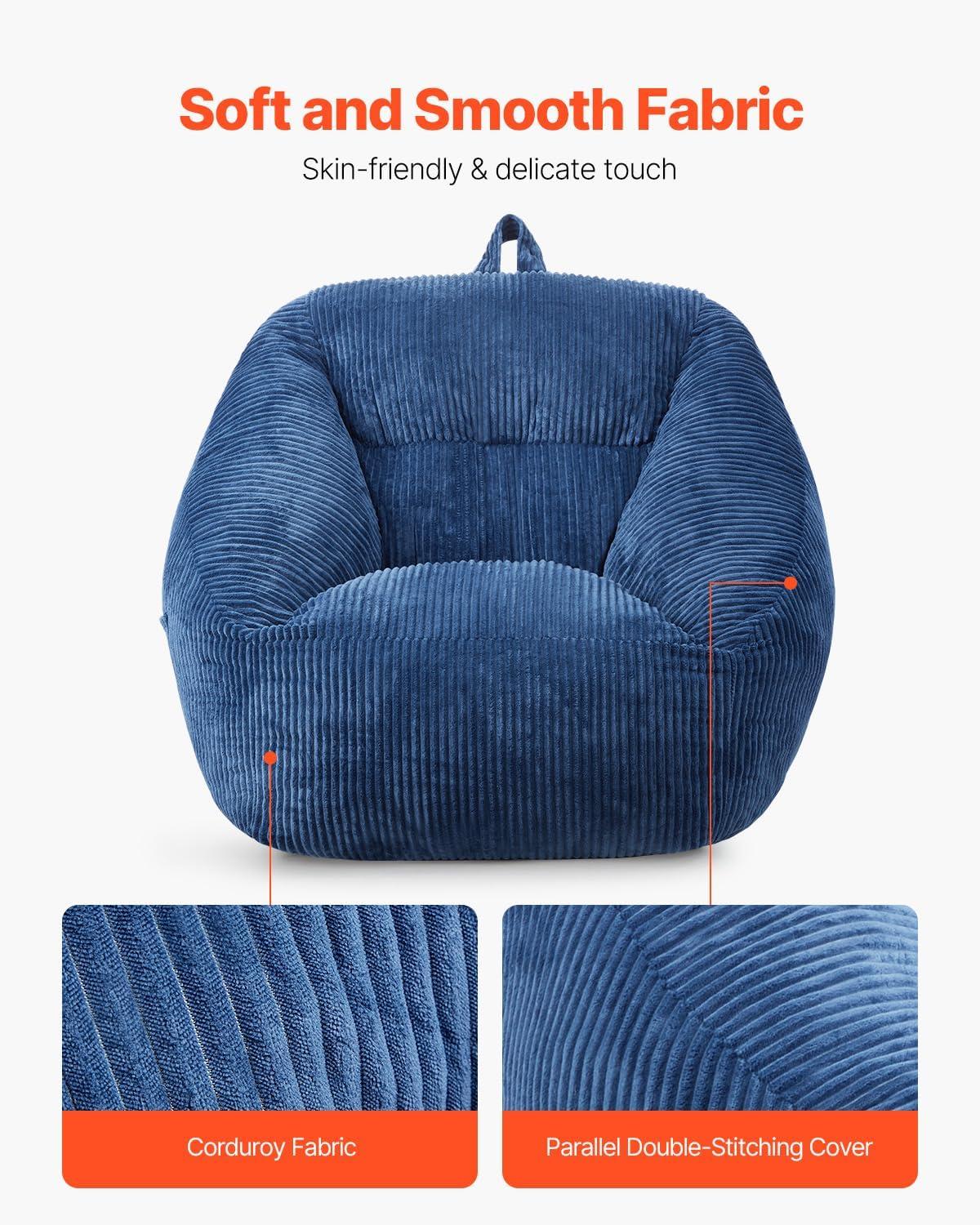 VEVOR 3-Foot Bean Bag Chair with Soft Armrests & Storage Pocket – Comfortable Seating for Home