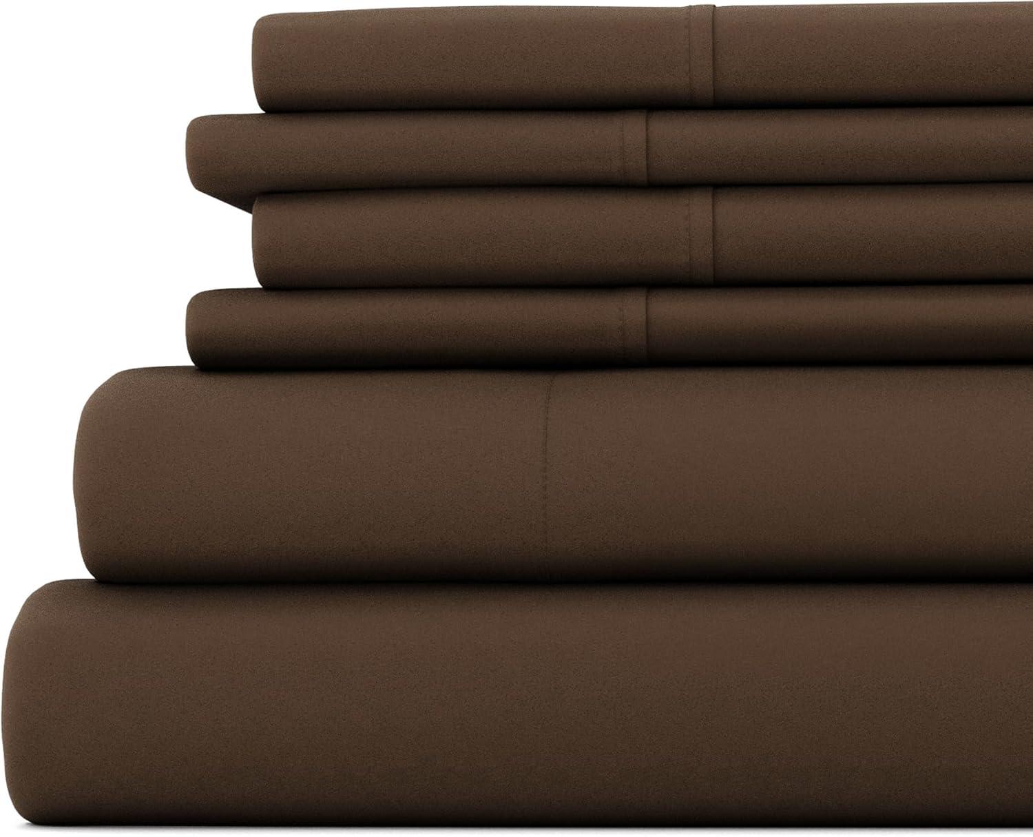 Comfort Canopy - 6 Piece Solid Chocolate Microfiber Bed Sheets for California King Beds