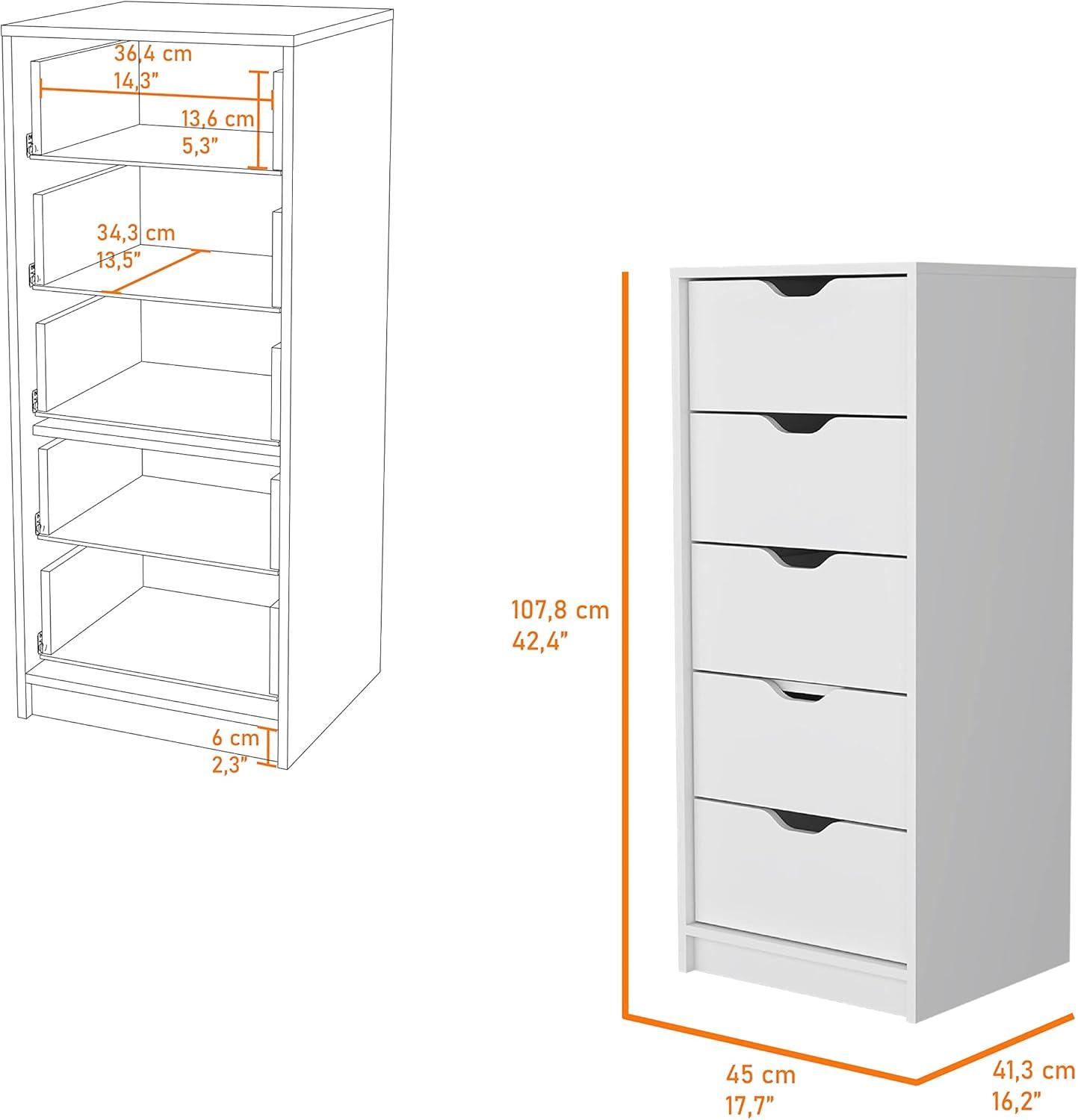 FM FURNITURE LLC Dillon 5 Narrow Drawer Dresser,White