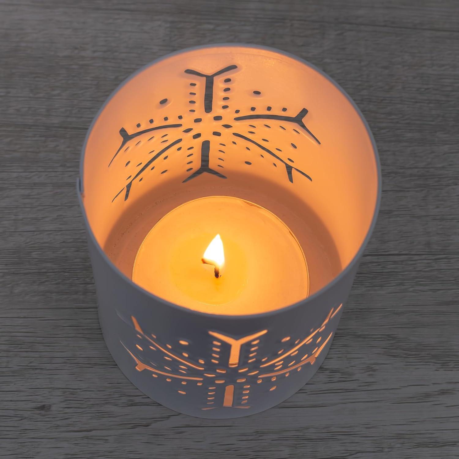 AuldHome Design Snowflake Candle Lanterns for Pillar Candles, 3pc Set; Christmas Holiday Decor Centerpiece Candle Holders