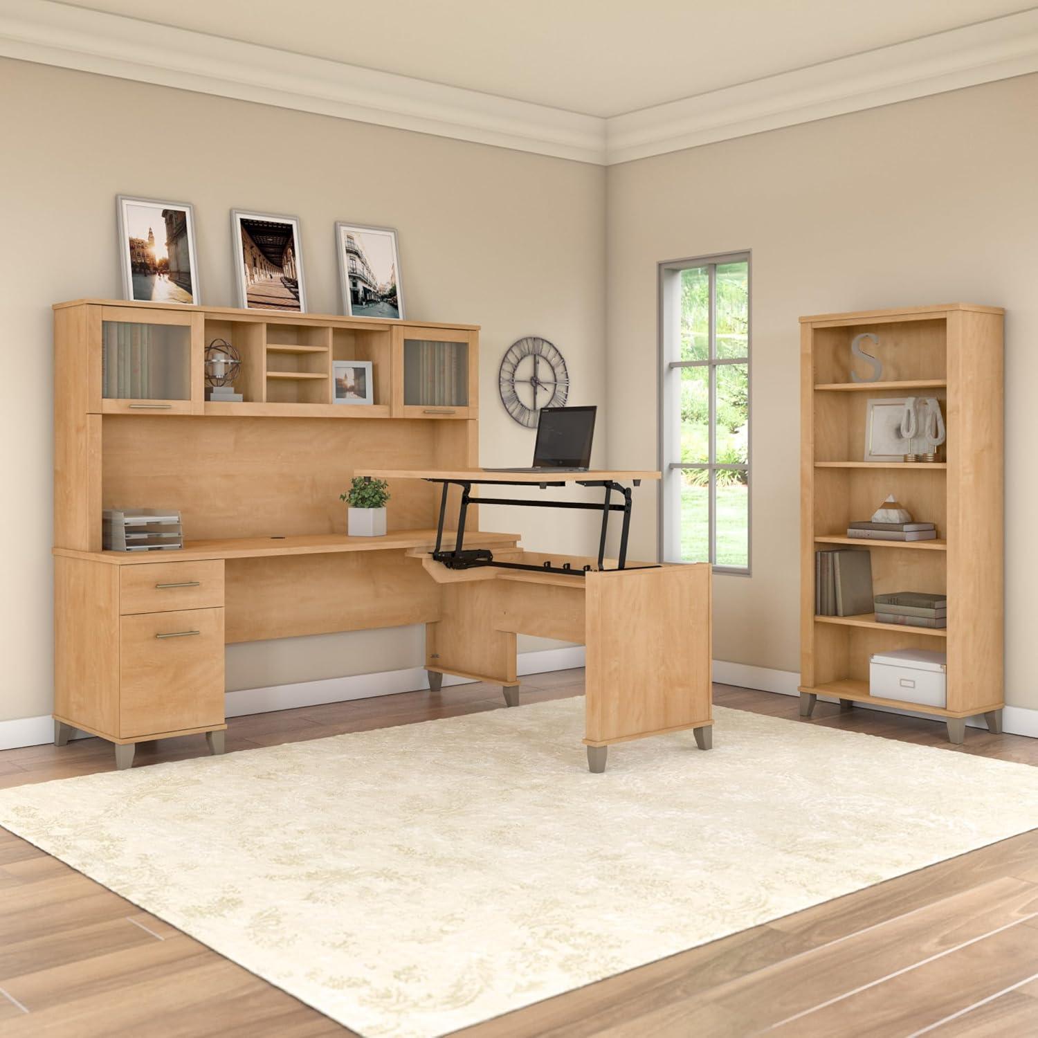Bush Somerset 72in 2-Door Hutch with Cubbies in Maple Cross - fits on 72W L Desk or 72W Office Desk (sold Separately)
