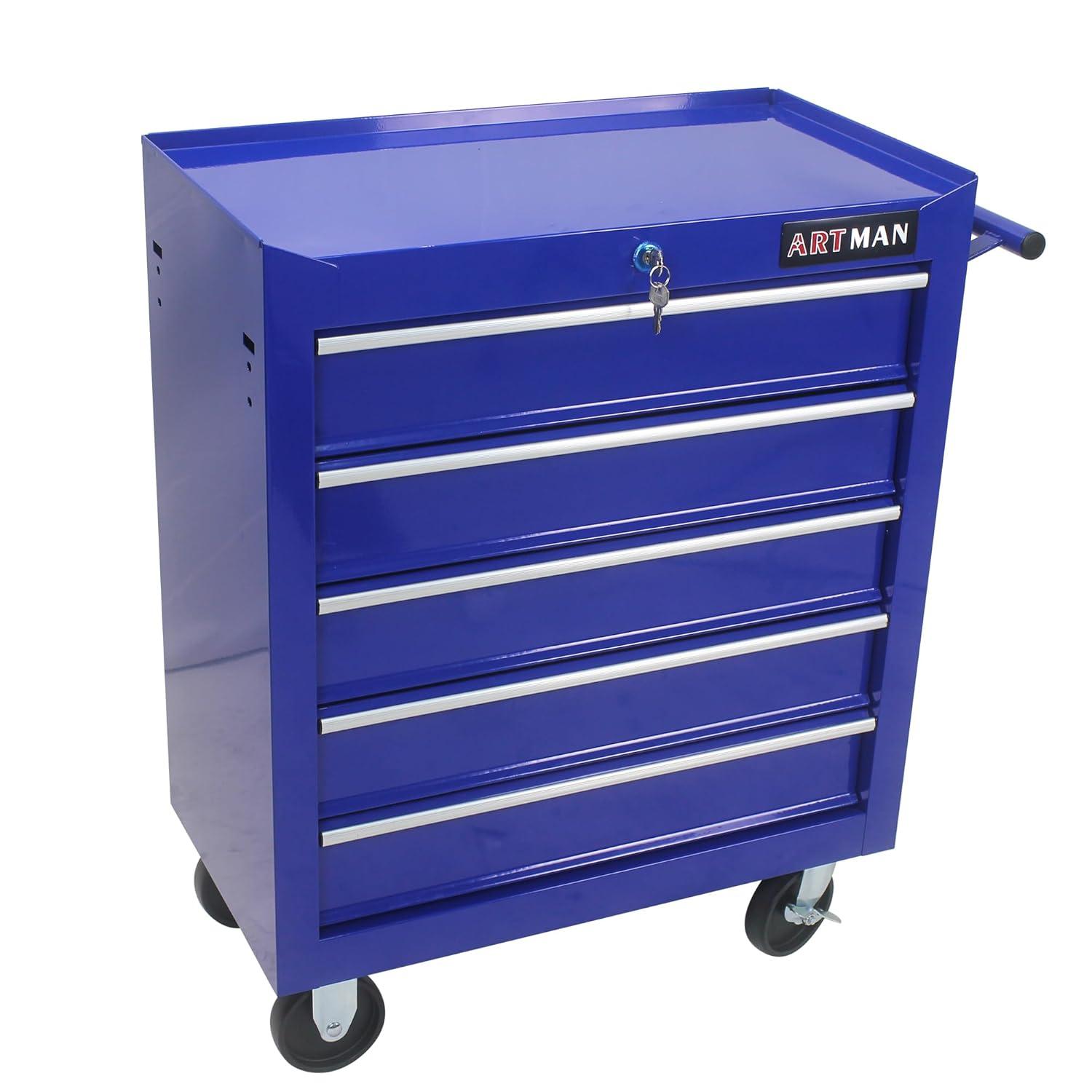 5 Large Drawers Tool Cart on Wheels,Rolling Tool Chest Tool Storage,Drawers Rolling Tool Trolley Organizer Tool Case for Garage, Warehouse, Workshop, Repair Shop (5 Large Drawers-29.3" H-Blue)