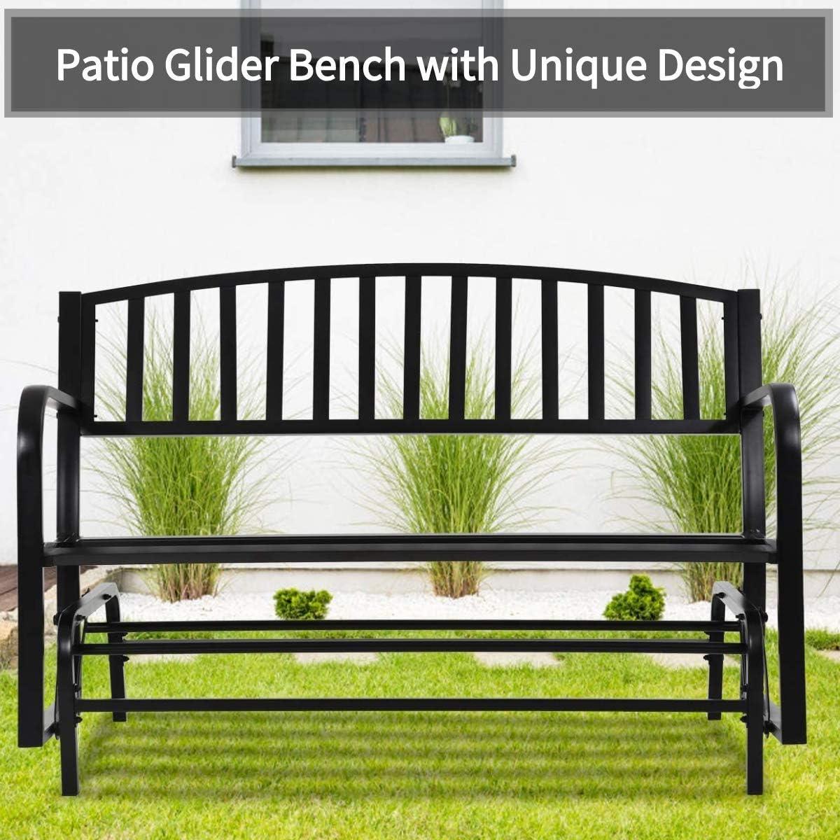 Outsunny Patio Glider Bench Outdoor Swing Rocking Chair Loveseat with Power Coated Steel Frame, Black